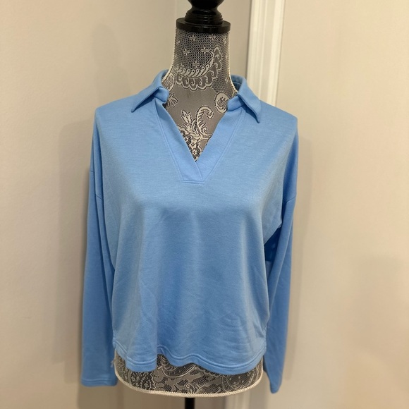 J.Crew Women's Sz: L Light Blue Sweater V-Neck Collared  Long Sleeve Soft Basic. - Picture 1 of 13